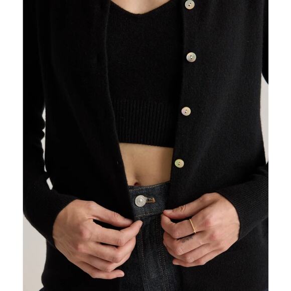 Quince Wm’s Mongolian Cashmere Cardigan Black Mother of Pearl Shell Buttons - Picture 3 of 7